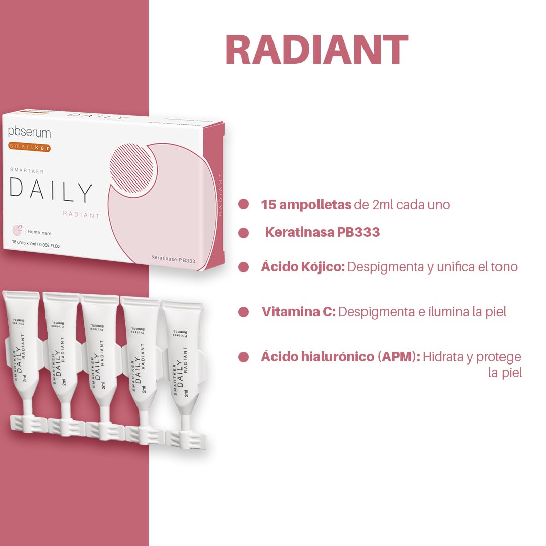 PBSerum Smartker Daily Radiant 15 unidades de 2ml c/u - Iluminador de Piel - Ayuda a Tener un Aspecto más Unificado