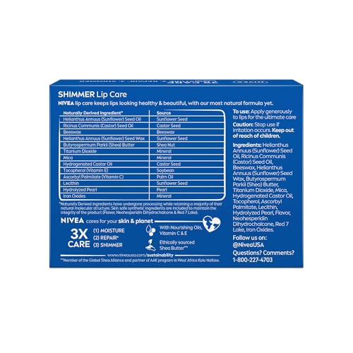 Bálsamo Labial NIVEA Shimmer Hidratante con Manteca de Karité y Aceite de Jojoba 4 Pack