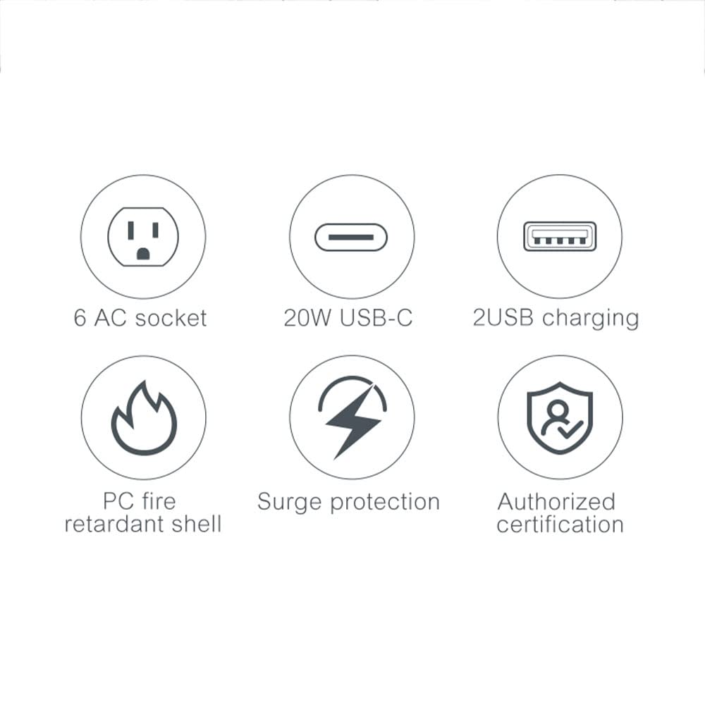 Supresor de Picos de Voltaje Smartbitt Negro con 6 Contactos, 2 Puertos USB Tipo A y 1 Puerto USB Tipo C