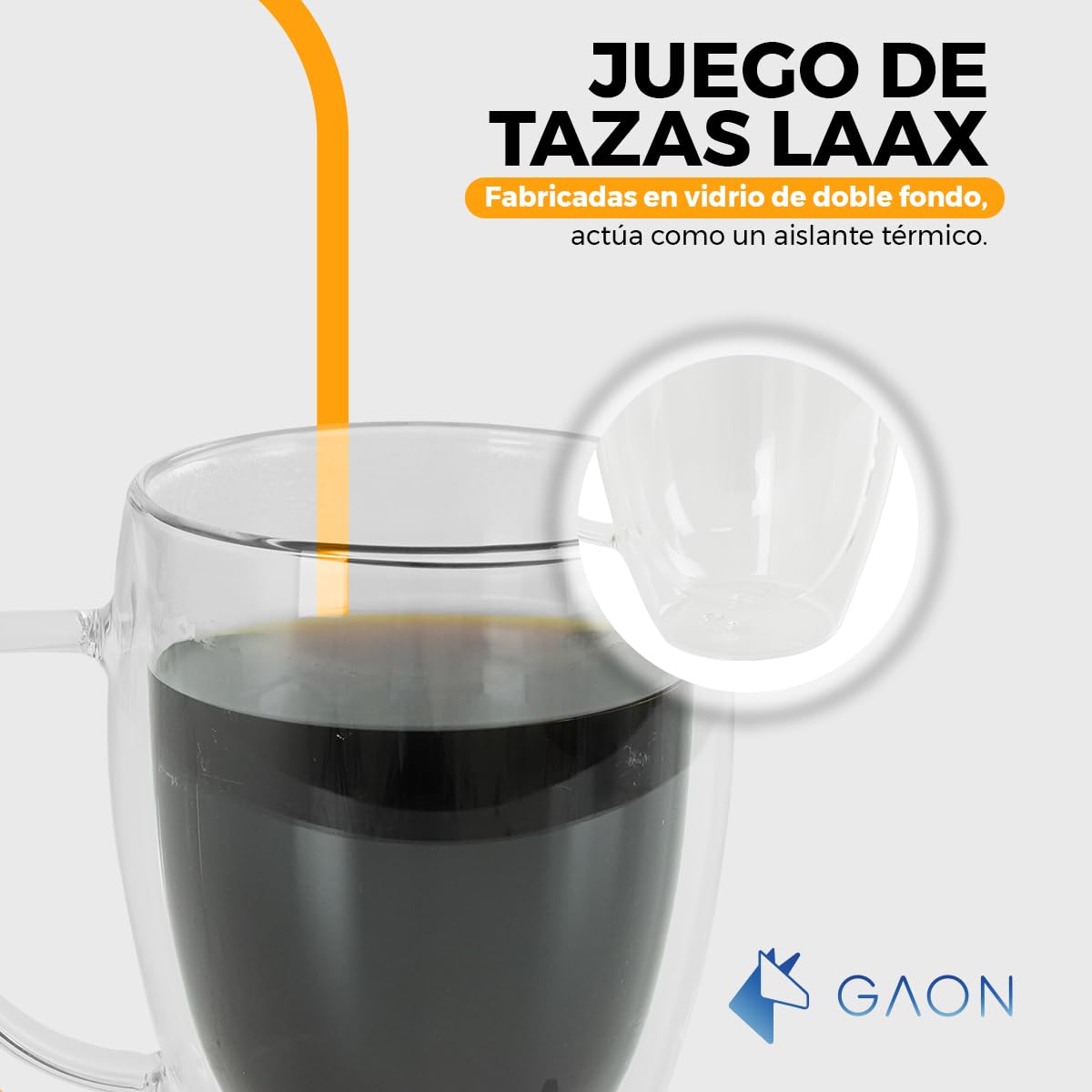 Juego de Tazas de Vidrio Termico Borosilicato para Cafe Espresso o Te con Asa Set de 2 Piezas Doble Fondo 12 Onzas