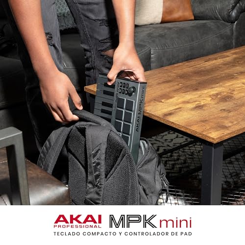 Akai Professional MPK Mini MK3 - Teclado Controlador MIDI USB de 25 Teclas con 8 Drum Pads, 8 Perillas, Software de Producción Musical y Native Instruments Sound Package (NKS Integration), Gris