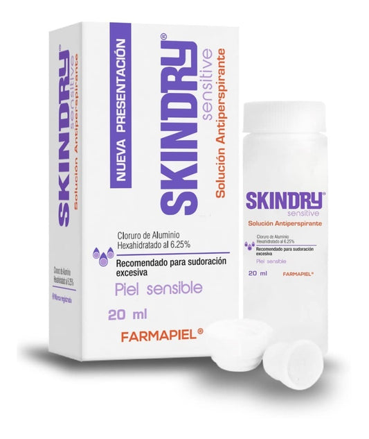 SKINDRY Sensitive Desodorante Mujer y Hombre para Pieles Sensibles y Sudoración Excesiva | 48 hrs de Protección | Antitranspirante Natural para Axilas, Pies, Manos, Espalda, Cuero Cabelludo | 20 ml