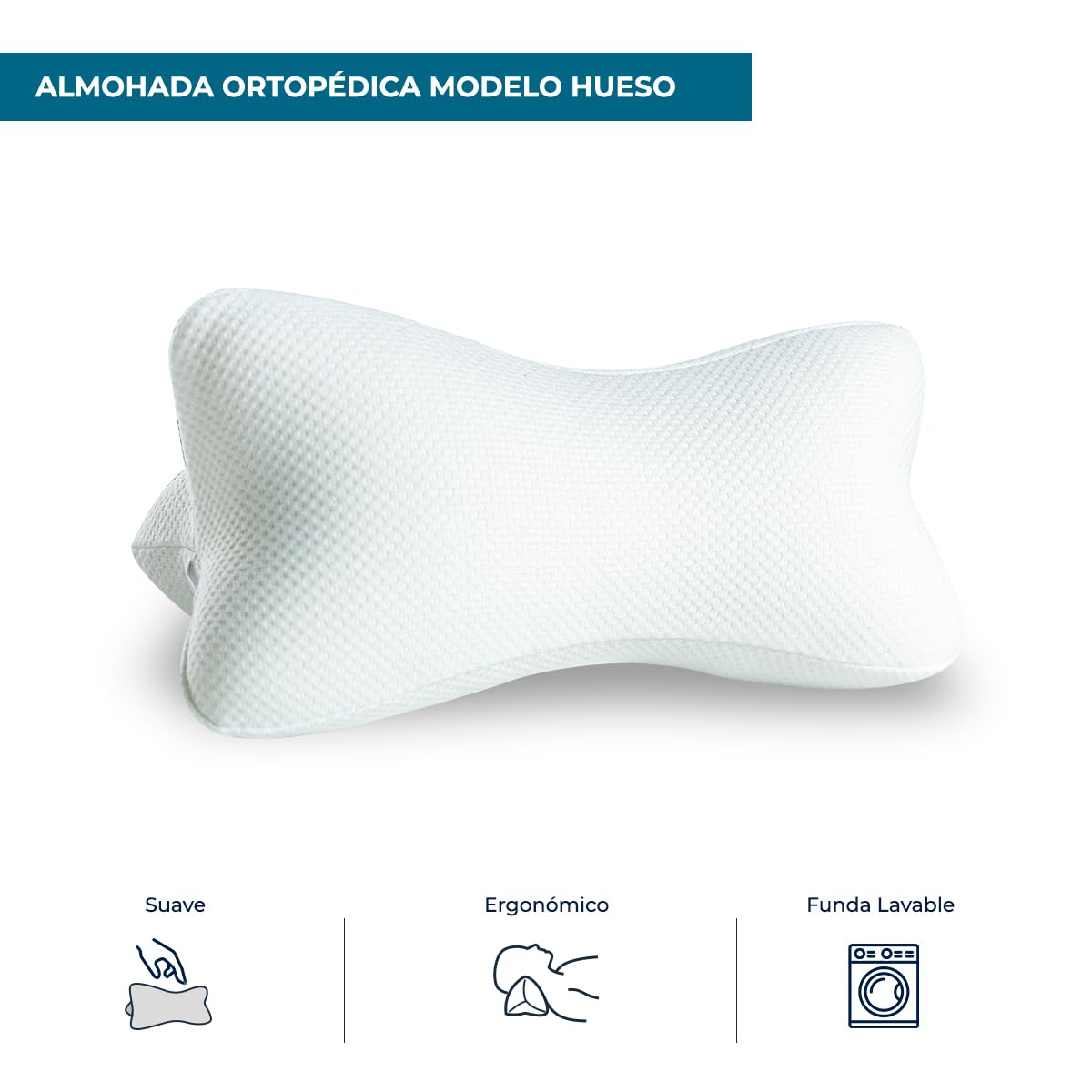 ATLAS DEL DESCANSO Almohada Cervical, Almohada ortopedica Memory Foam, Almohada Hueso para Soporte con Alineación de Zona Lumbar y Cuello, Almohada con Liberación de Puntos de Presión.