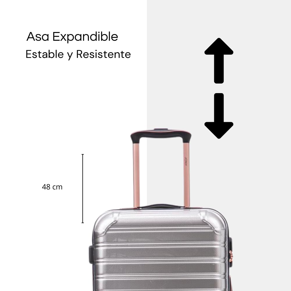 Maleta de Mano JONY Carry On Rigida Resistente Ruedas Giratorias 360 Mango Expandible ABS Candado de Seguridad (SILVER)