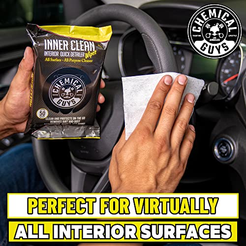 Chemical Guys Paquete Mega 50 Toallitas Detalladoras y Protectoras InnerClean Interior de, seguras para coches, camiones, todoterrenos, motocicletas, vehículos recreativos y más, (50 uds.)