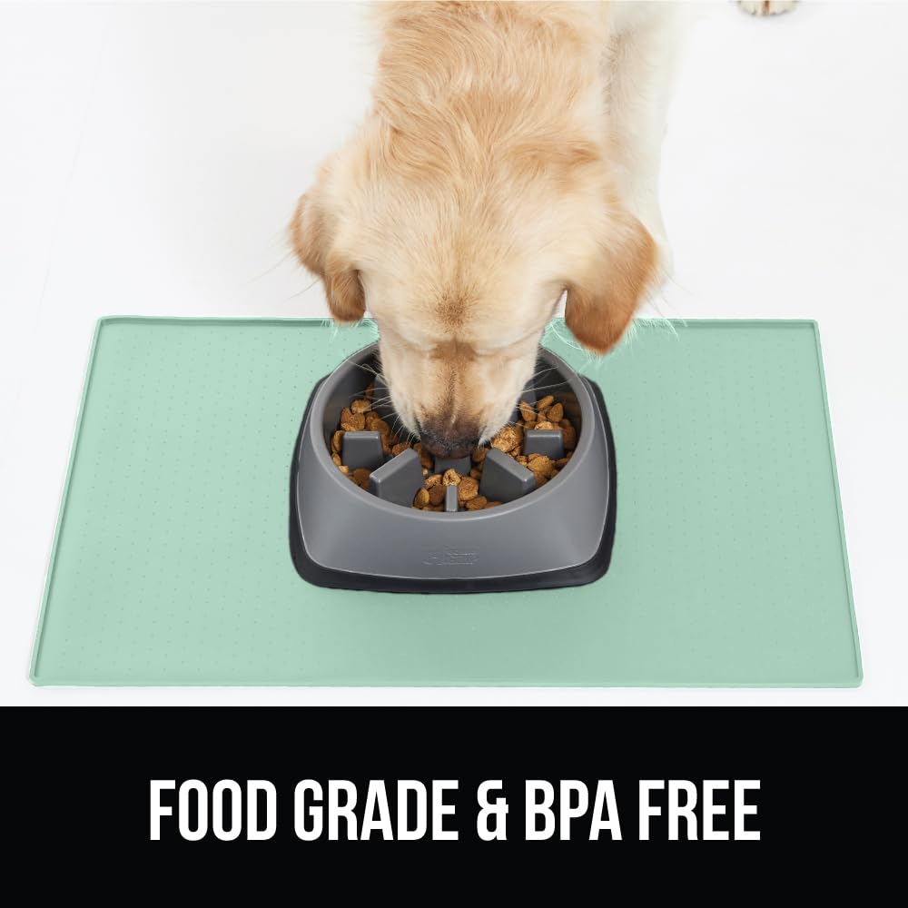 Gorilla Grip 100% Impermeable con Borde Elevado, Alfombrilla de alimentación de Silicona para Mascotas, sin BPA, Las Alfombrillas para Comida para Perros y Gatos contienen derrames, 16x10, Mint