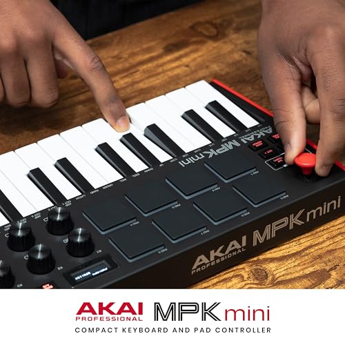 Akai Professional MPK Mini MK3 - Teclado Controlador MIDI USB de 25 Teclas con 8 Drum Pads, 8 Perillas, Software de Producción Musical y Native Instruments Sound Package (NKS Integration)