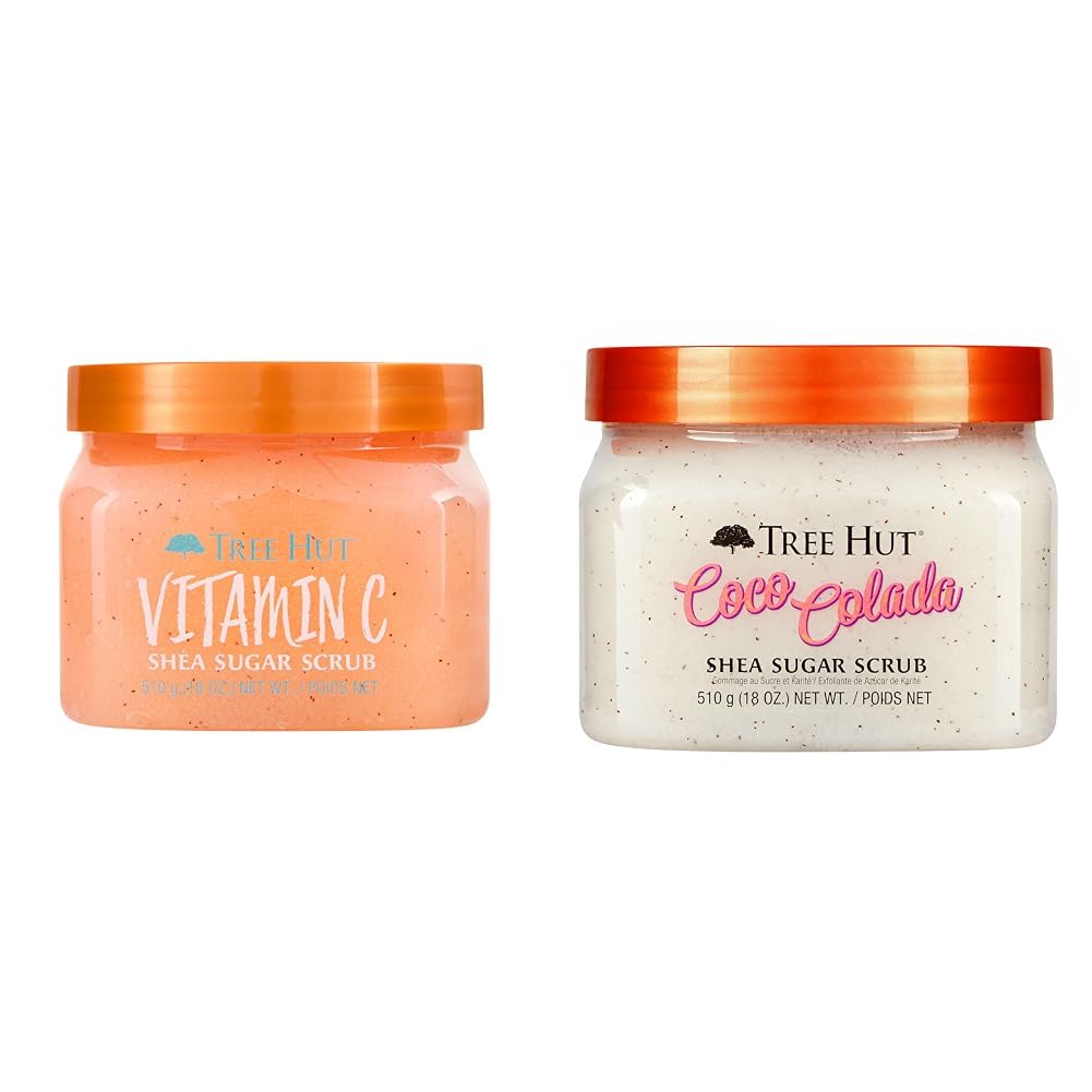 TREE HUT, Vitamin C Shea Sugar Scrub, Exfoliante Corporal de Azúcar Natural 510 gramos + TREE HUT, Coco Colada Shea Sugar Scrub, 510 gramos