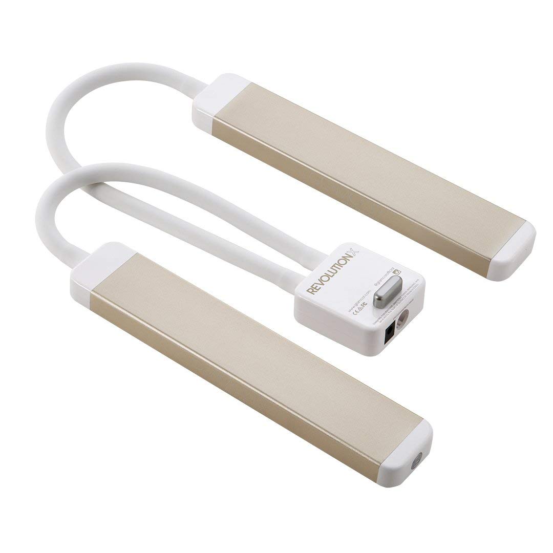 GLAMCOR Revolution X Kit de iluminación LED portátil para belleza y cuidado de la piel | Iluminación HD 5600K | brazos de doble longitud para un posicionamiento preciso (blanco/oro)