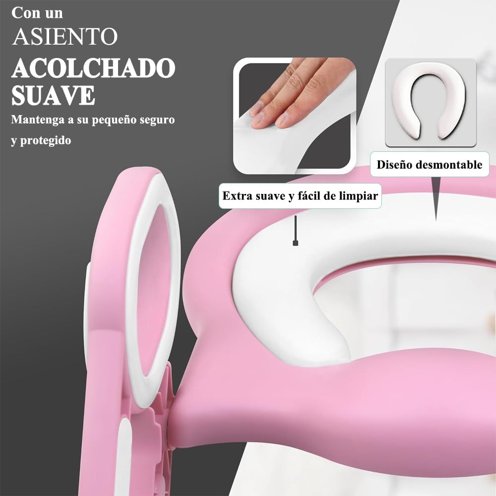 Baño Entrenador Niño, Asiento Entrenador para Baño con Tapizado y Escalera Antideslizante, Plegable Escalera para Baño Niños, Fácil de Guardar, Asiento Ergonómico, Edad de 3 a 10 Años, Verde Azulado
