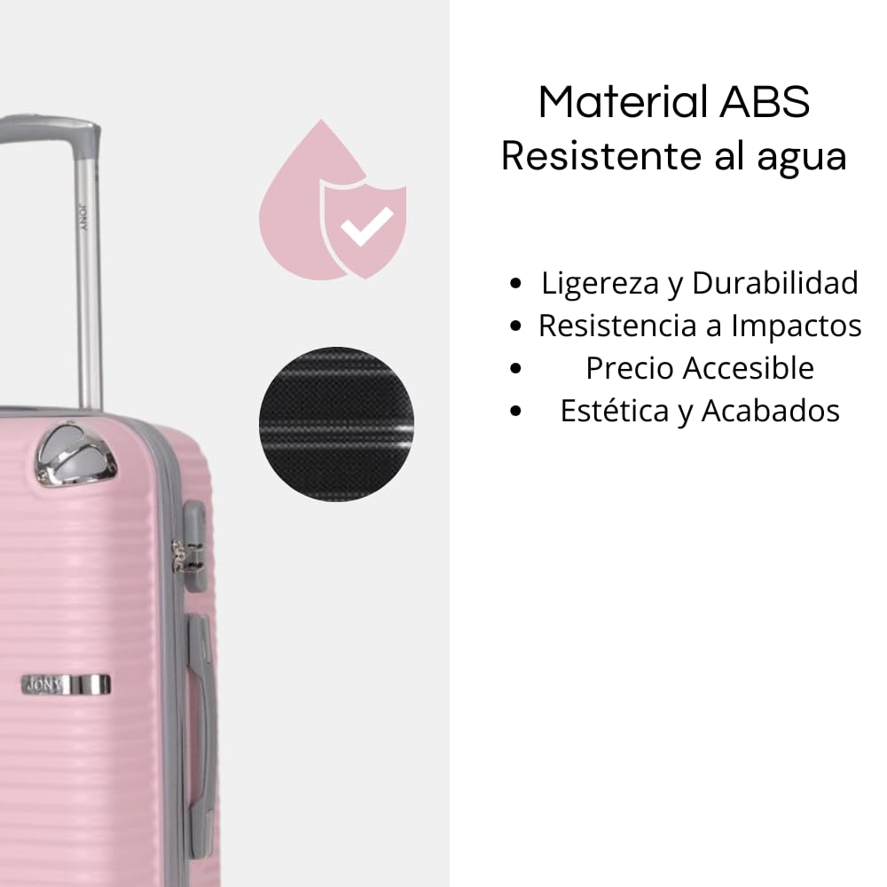 Maleta de Mano JONY Carry On Rigida Resistente Ruedas Giratorias 360 Mango Expandible ABS Candado de Seguridad (rosa rayado)