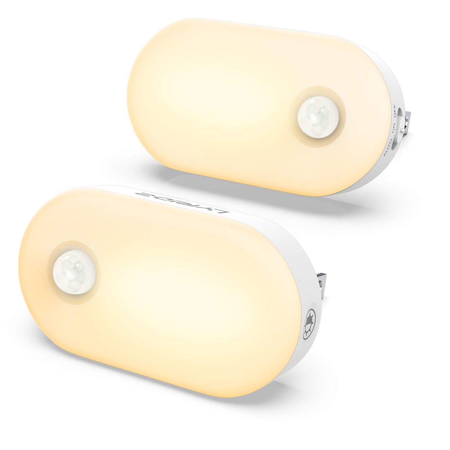 LYRIDZ - Luz nocturna con sensor de movimiento, luz nocturna inteligente de 1 a 120 lm, luz blanca cálida ledes con brillo ajustable continuo para dormitorio, cocina, escaleras, pasillo, paquete de 2