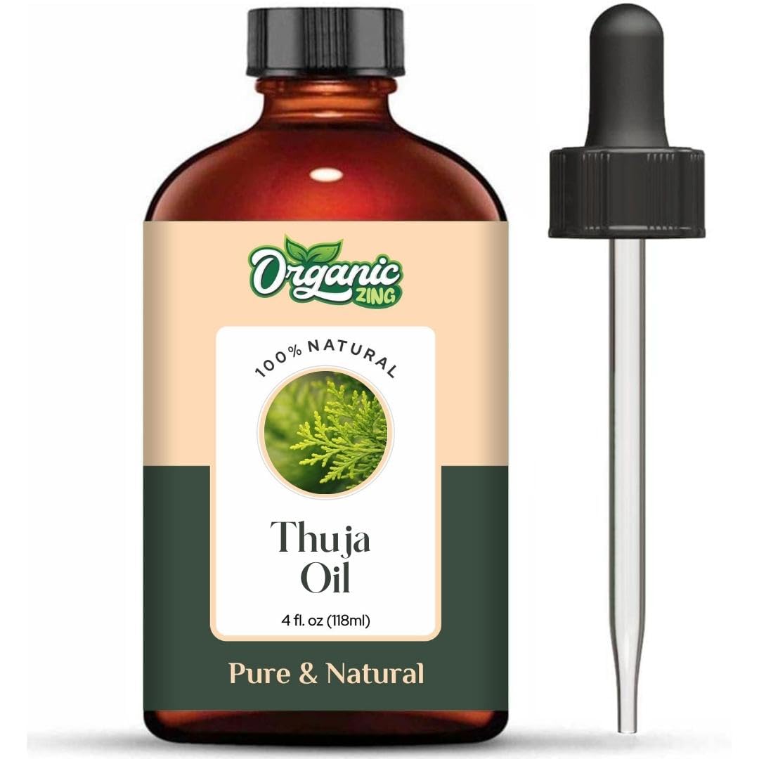 Organic Zing Thuja (Thuja occidentalis L.) Essential Oil Pure & Natural for Skin, Face, Hair Care, Aromatherapy, Diffuser, Conditioner- 118ml/3.99fl oz
