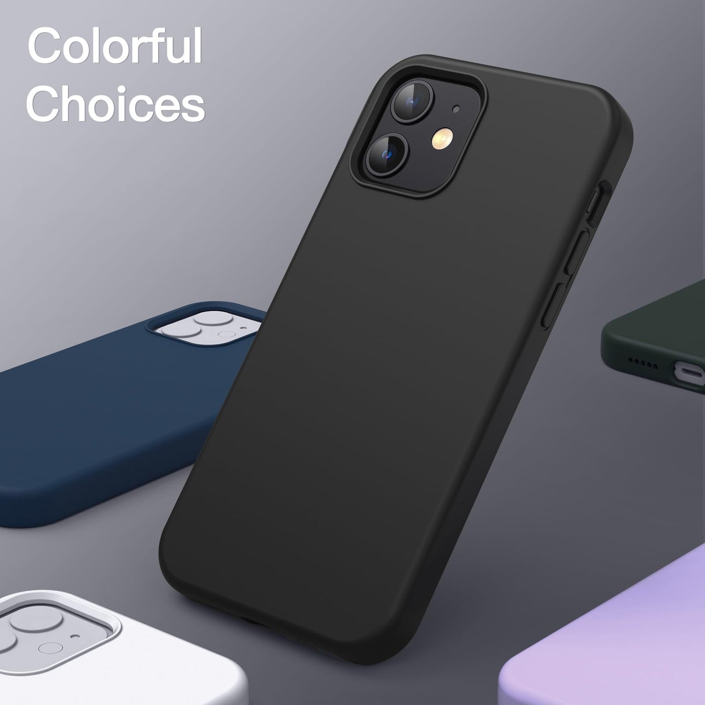 JETech Funda Silicona para iPhone 12/12 Pro 6.1 Pulgadas, Protectora de Cuerpo Completo con Tacto Suave y Sedoso, Antigolpes Carcasa con Forro de Microfibra (Negro)