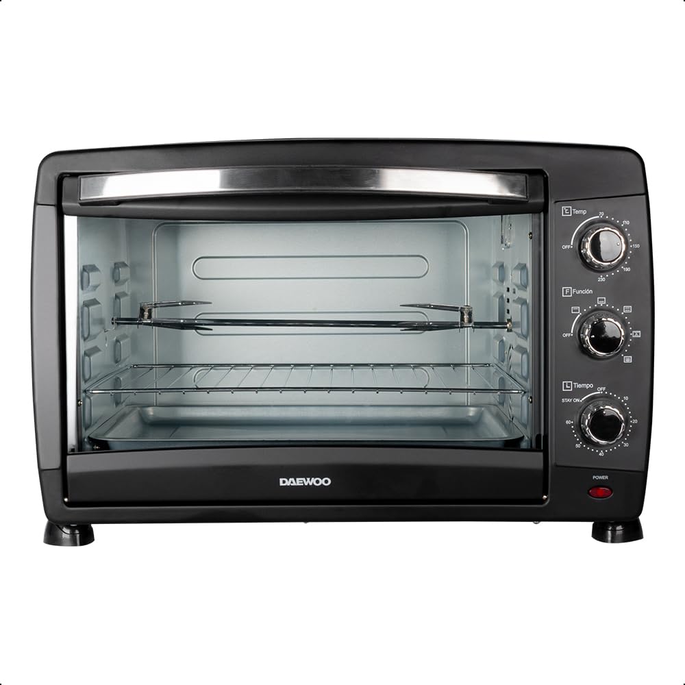 DAEWOO Horno tostador de 40 L Daewoo DOT-1666 con control de temperatura ajustable y temporizador y puerta de vidrio templado