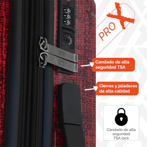Maleta De Viaje Carry On 20" de Mano Cabina Policarbonato 10kg Rígida Expandible PRO-X Con * TSA Lock * Luggage suitcase Armored Travel (Marte-Roja)
