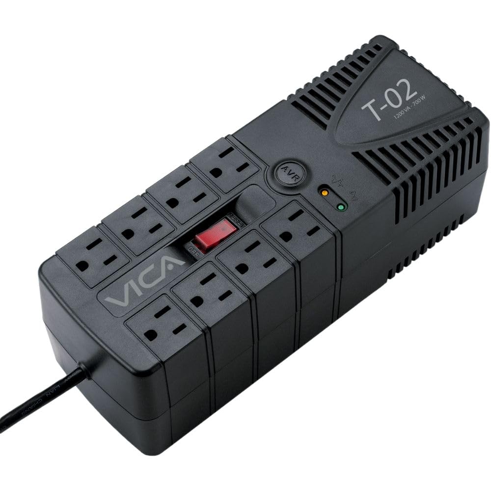 Regulador Electrónico de Voltaje VICA T-02 1200 VA 700 W empotrable con supresor de picos y puertos RJ11 RJ45