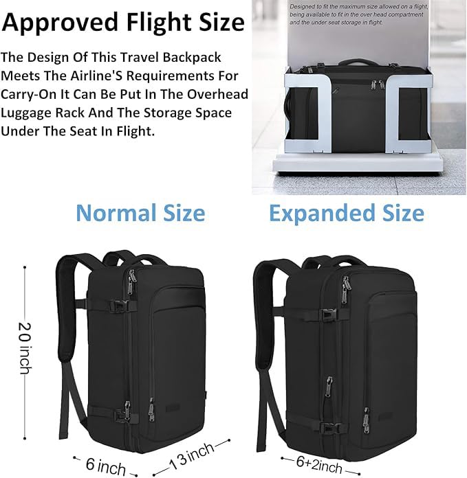 Mochila de Viaje Vancropak Negro Expandible 50L Impermeable para Mujer y Hombre