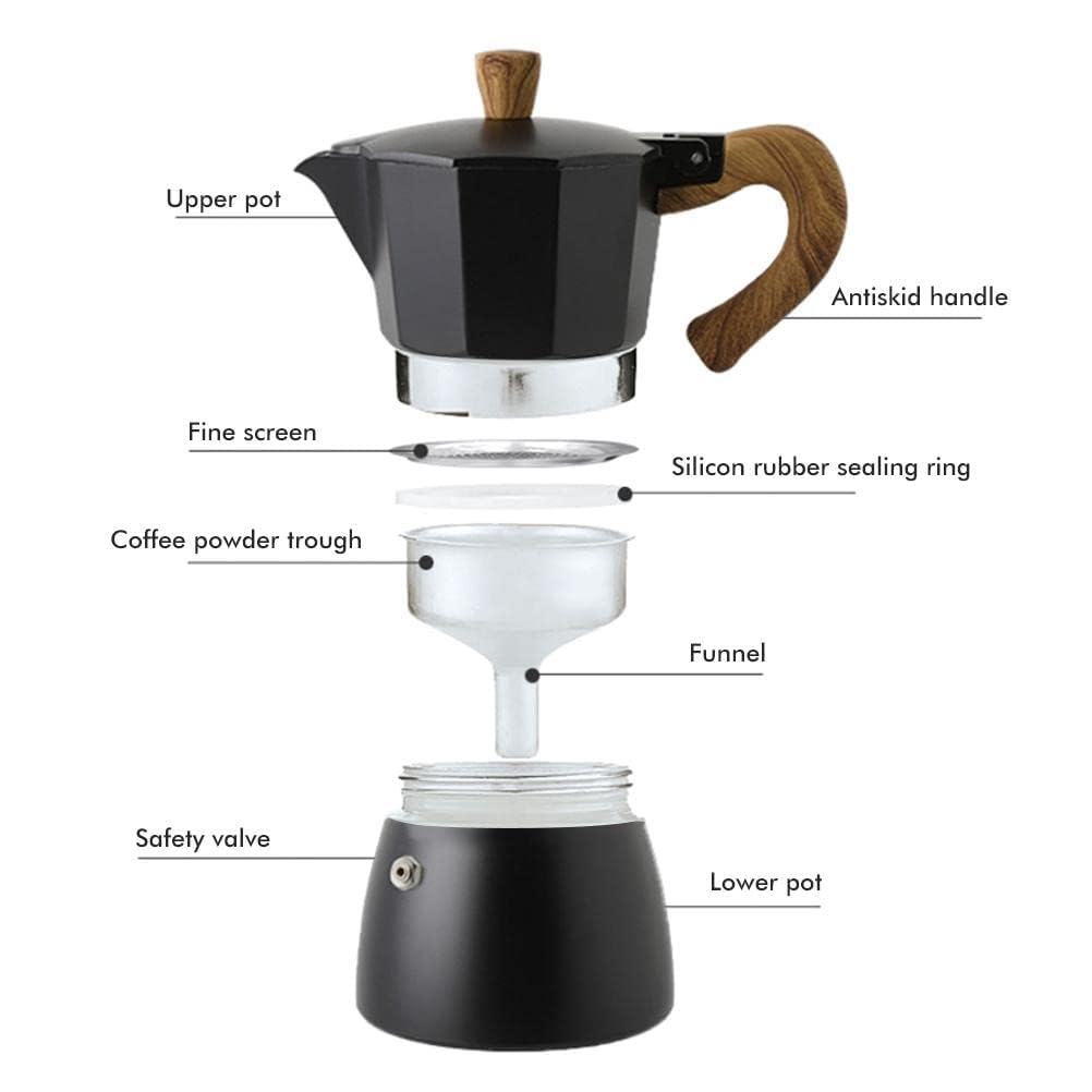 300ml Cafetera Italiana Moka Espresso, Cafetera Espresso de Aluminio para Café Moka Pot Portatil para Estufa Oficina Restaurante y Camping