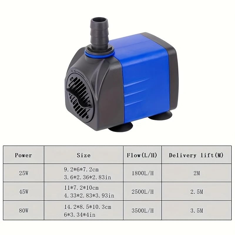 Bomba Sumergible Ultra Silenciosa para Acuarios, 45W, 1056GPH, 2.5m Cable, para Fuentes y Estanques