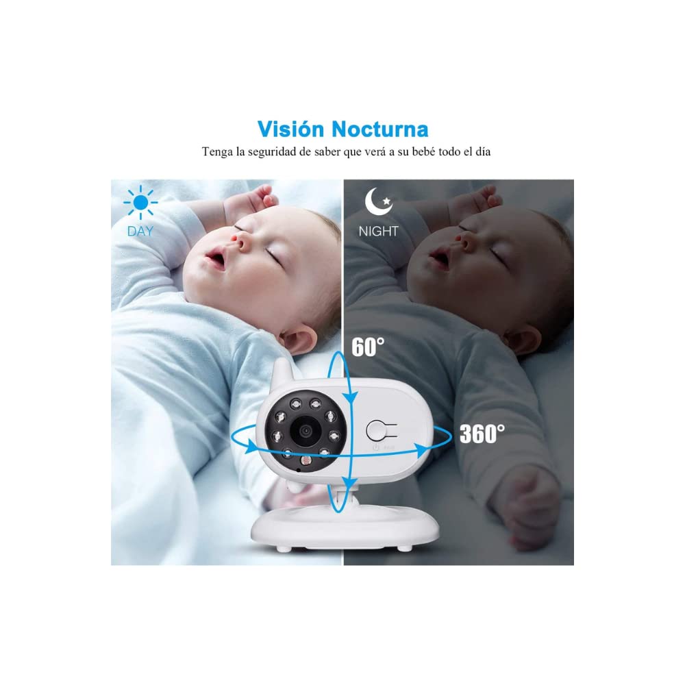 Play Around Glückluz Vigila Bebes con Cámara Bebé Monitor Inalámbrico con Pantalla de 3.5” LCD, Blanco