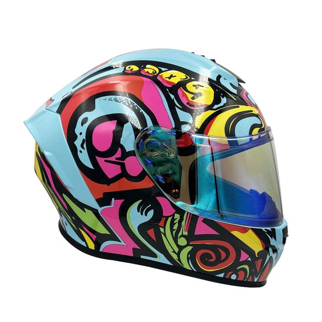 Casco Motocicleta Integral Marca - Edge - Frankie - Full Face - Certificado Dot - Moto Cascos de para Guantes Funda (Graffiti Azul, M)