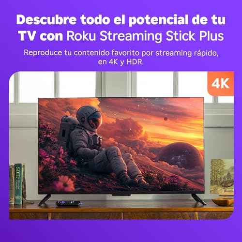 Dispositivo de Streaming 4K HDR Roku Streaming Stick Plus 2025 Negro con Control por Voz para TV