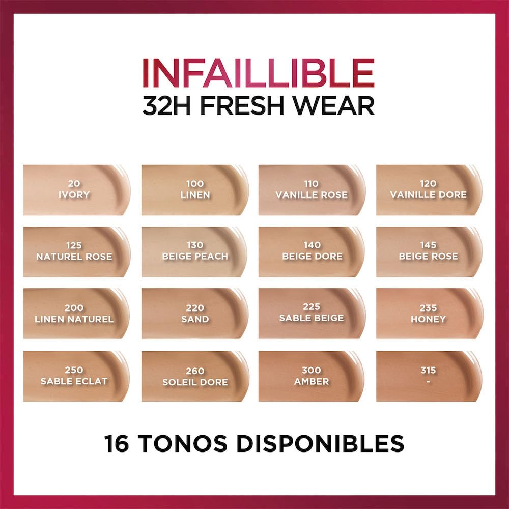 L´Oréal Paris, Base de maquillaje liquída de larga duración, Infallible 32h Freswear, Tono 110 Rose Vanilla, 30ml