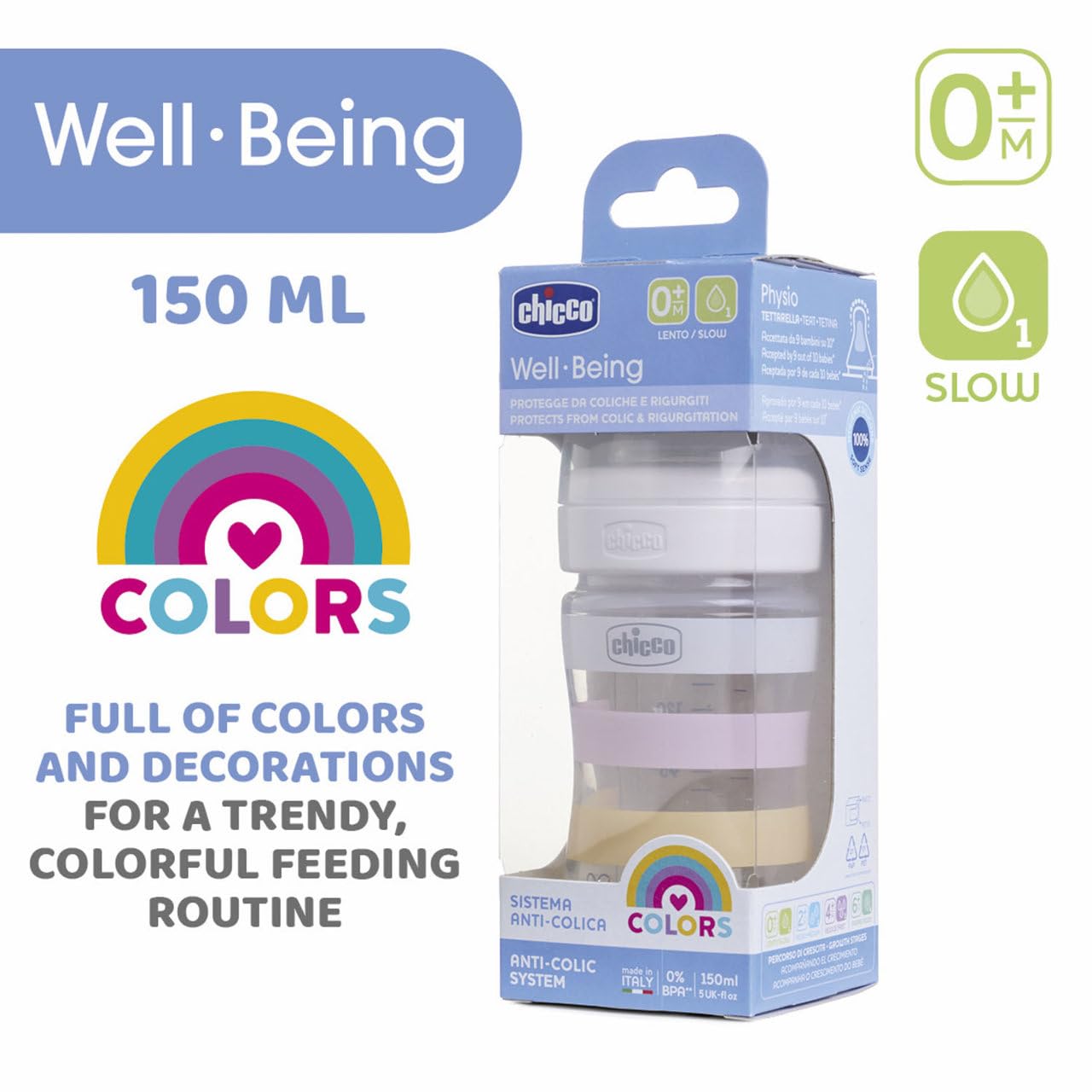Chicco Biberón Well Being 150 ml Verde/Azul