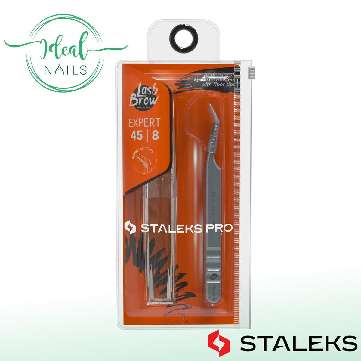 Staleks Pinzas profesionales para pestañas STALEKS PRO Expert 45 tipo 8 (mini en forma de L) de acero inoxidable con nanomuescas para extensiones de pestañas con volumen y megavolumen.