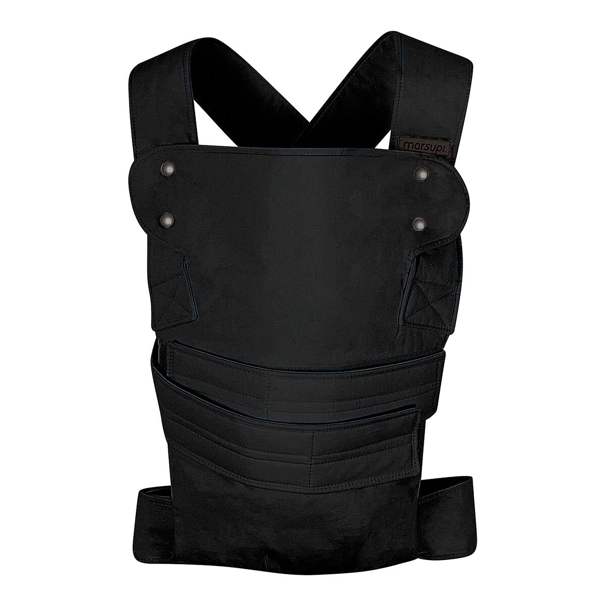 Marsupi Classic, portabebés ajustable con 2 posiciones de transporte (frontal y cadera), cangurera desde recién nacido (3.5-15 kg), algodón orgánico, Negro Black, Talla: SM