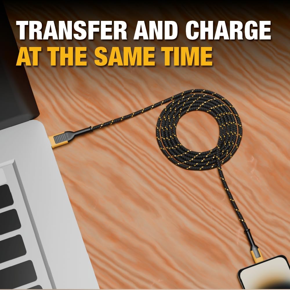 DEWALT Cable de carga USB C - Cable trenzado reforzado para USB-C a USB-C - Carga rápida de tipo C - Cable de tipo C a tipo C - Cable de carga rápida de tipo C - 4 pies.