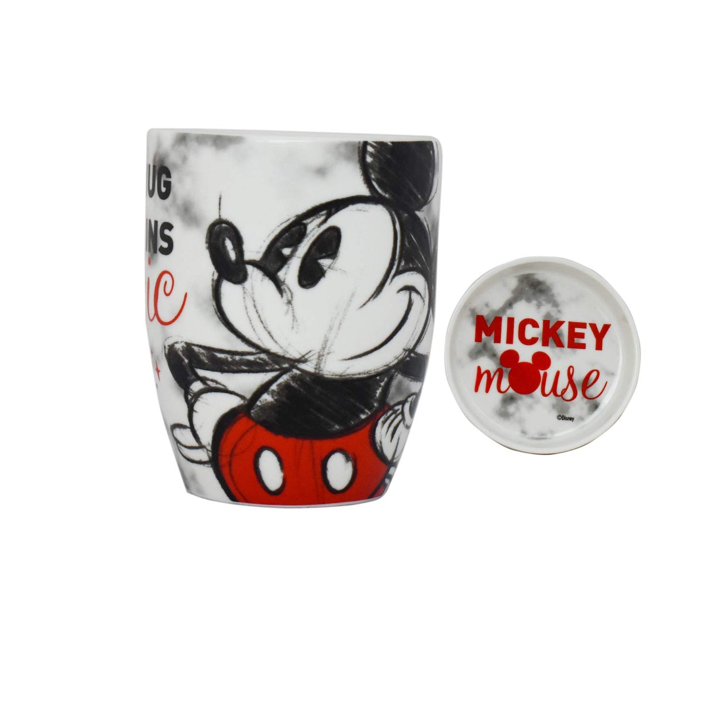 FUNKIDS 1754-17 Taza para Café con Tapa Disney Mickey Mouse de Cerámica de 385 Mililitros