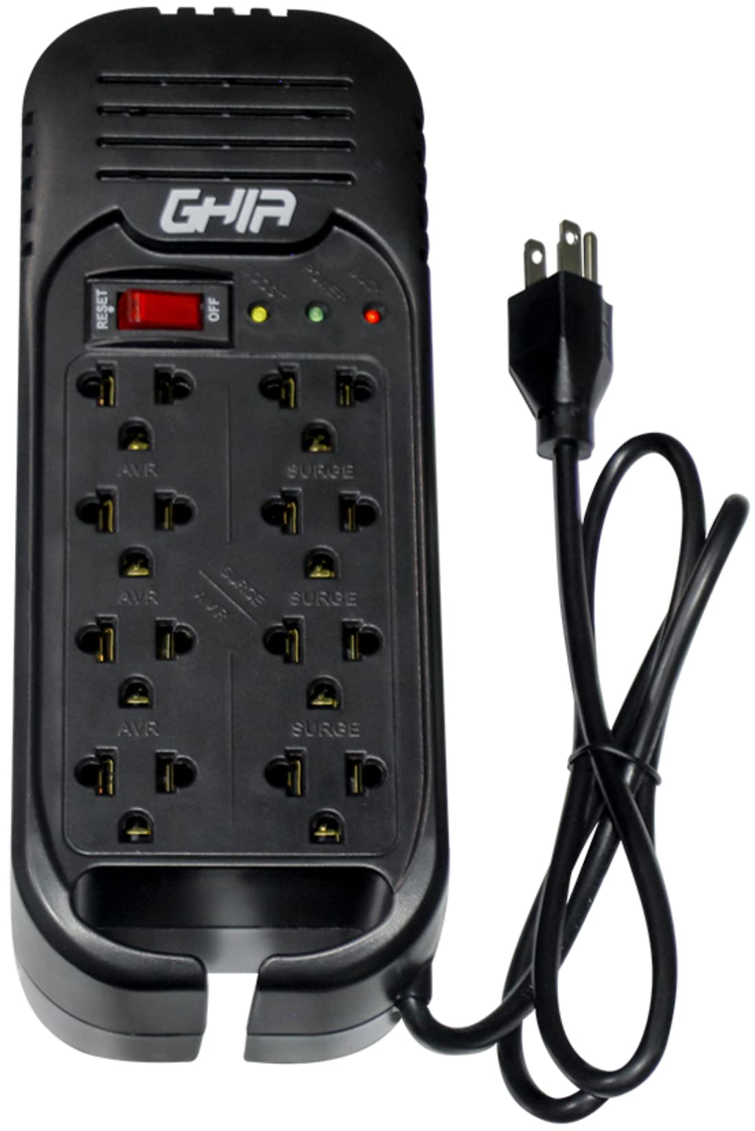 Regulador de Voltaje GHIA GVR-020 Negro Respaldo de hasta 8 Dispositivos para Hogar u Oficina