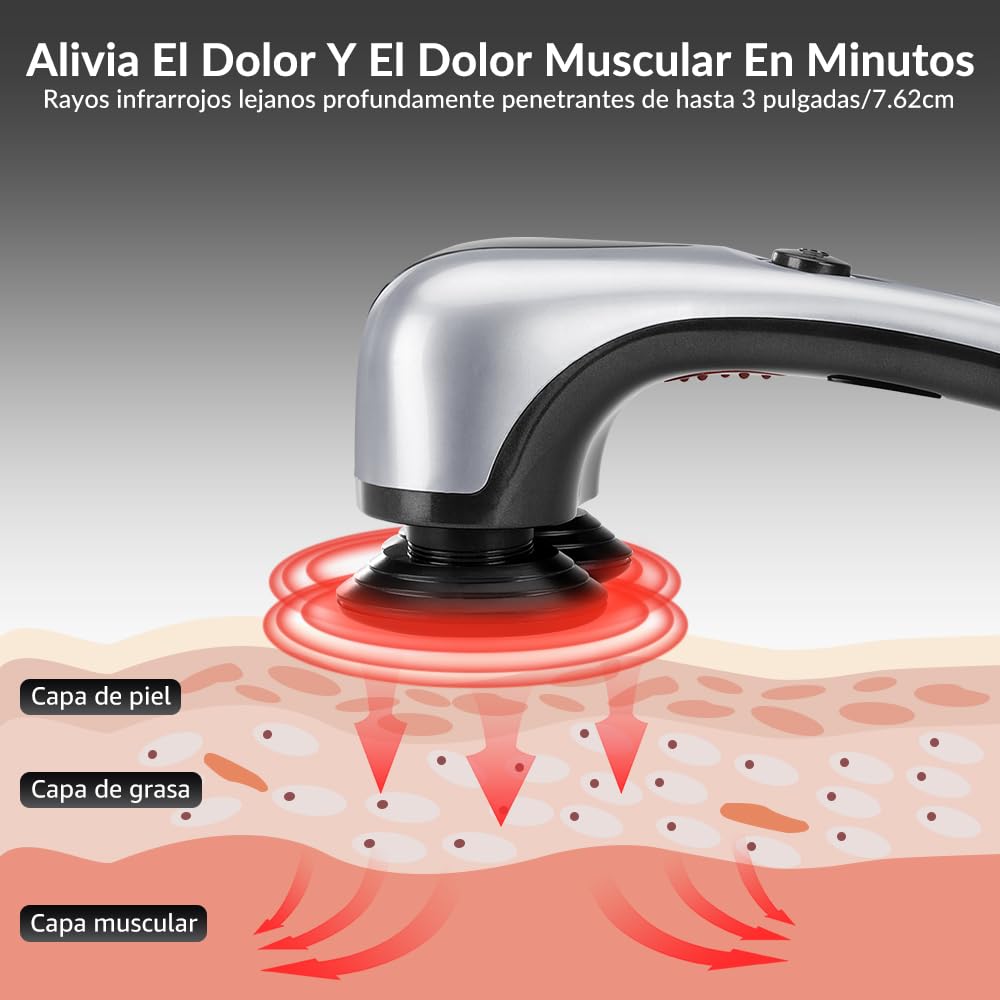 Lukovee Masajeador De Espalda Eléctrico, Masajeador Muscular De Tejido Profundo Recargable De Mano, 4 Cabezales De Masaje 5 Intensidad, Función De Calefacción, El Alivio De Dolores Para Cuerpo Completo