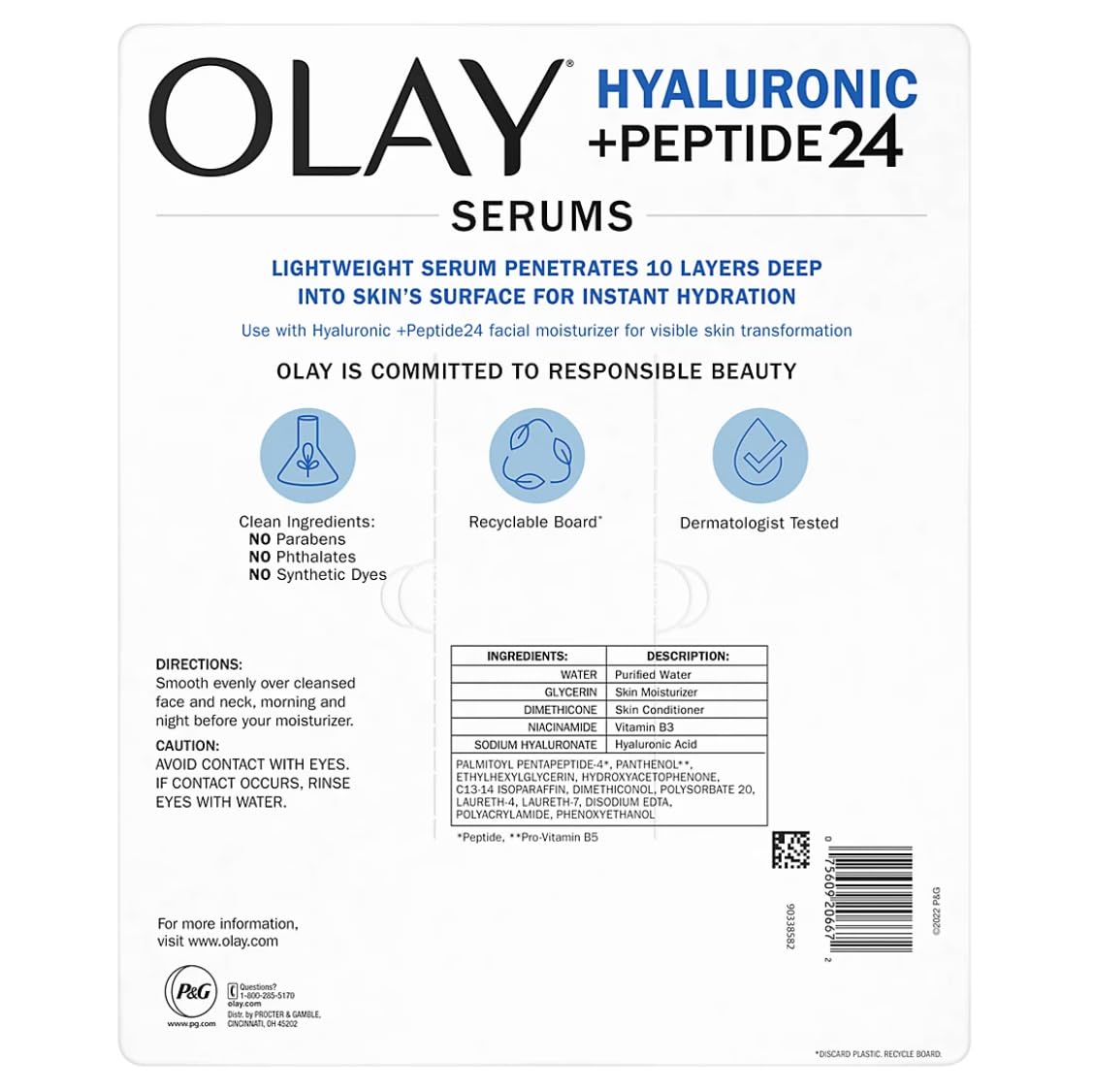 Olay Hyaluronic + Peptide 24 Suero Facial Hidratante 40 ml 2 Pack