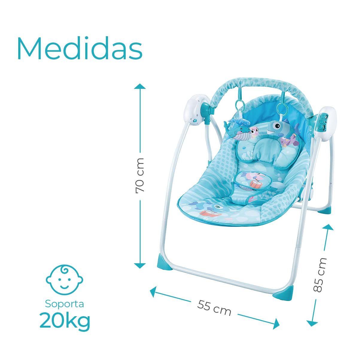 Silla Mecedora Eléctrica Raganet Azul con Control Remoto y Mosquitero para Bebés