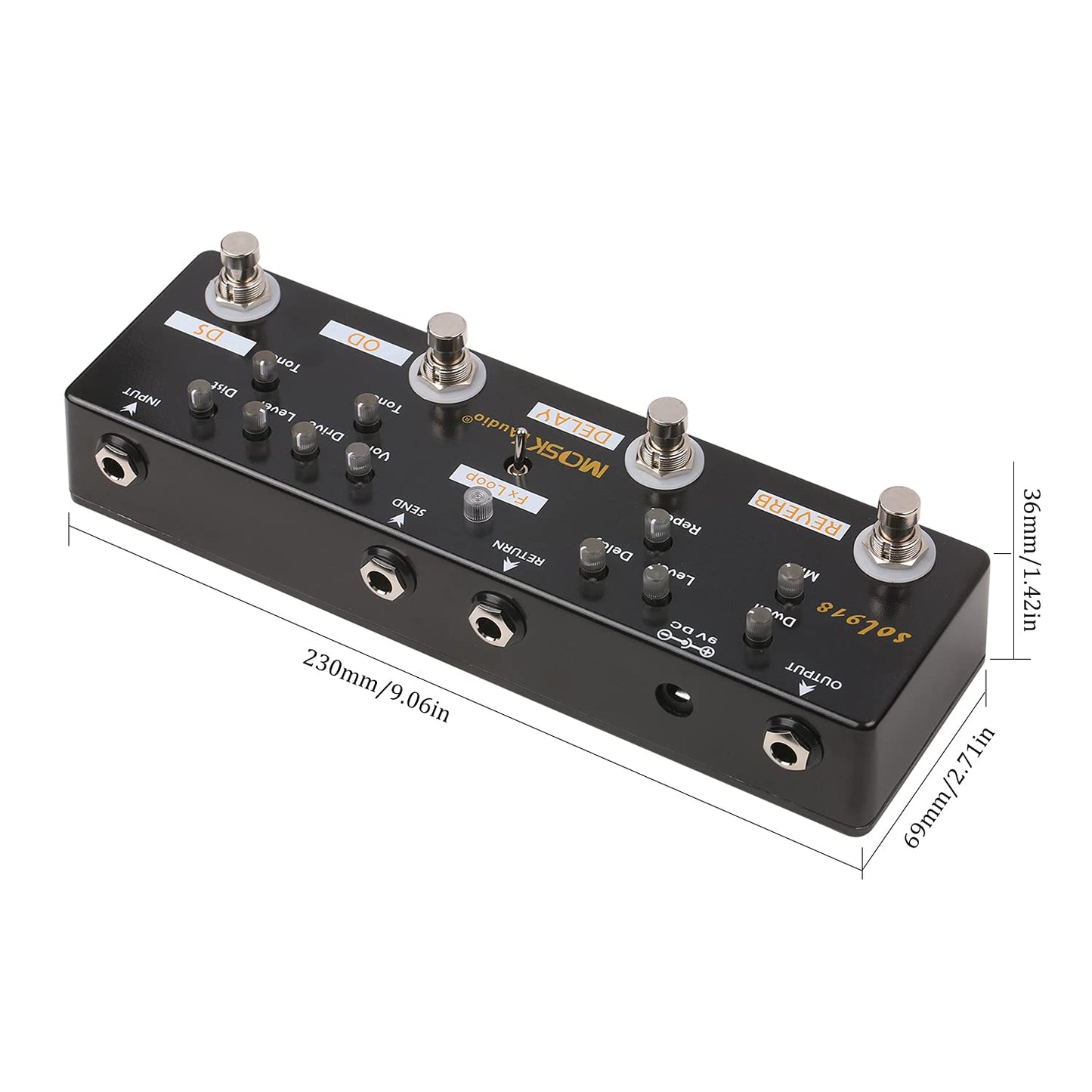 efector,mewmewcat MOSKY Audio SOL918 Pedal de efectos múltiples 5 en 1 Pedal de guitarra de efectos combinados True Bypass Dispositivo de efectos combinados múltiples en uno Reverberación Delay FX Loo