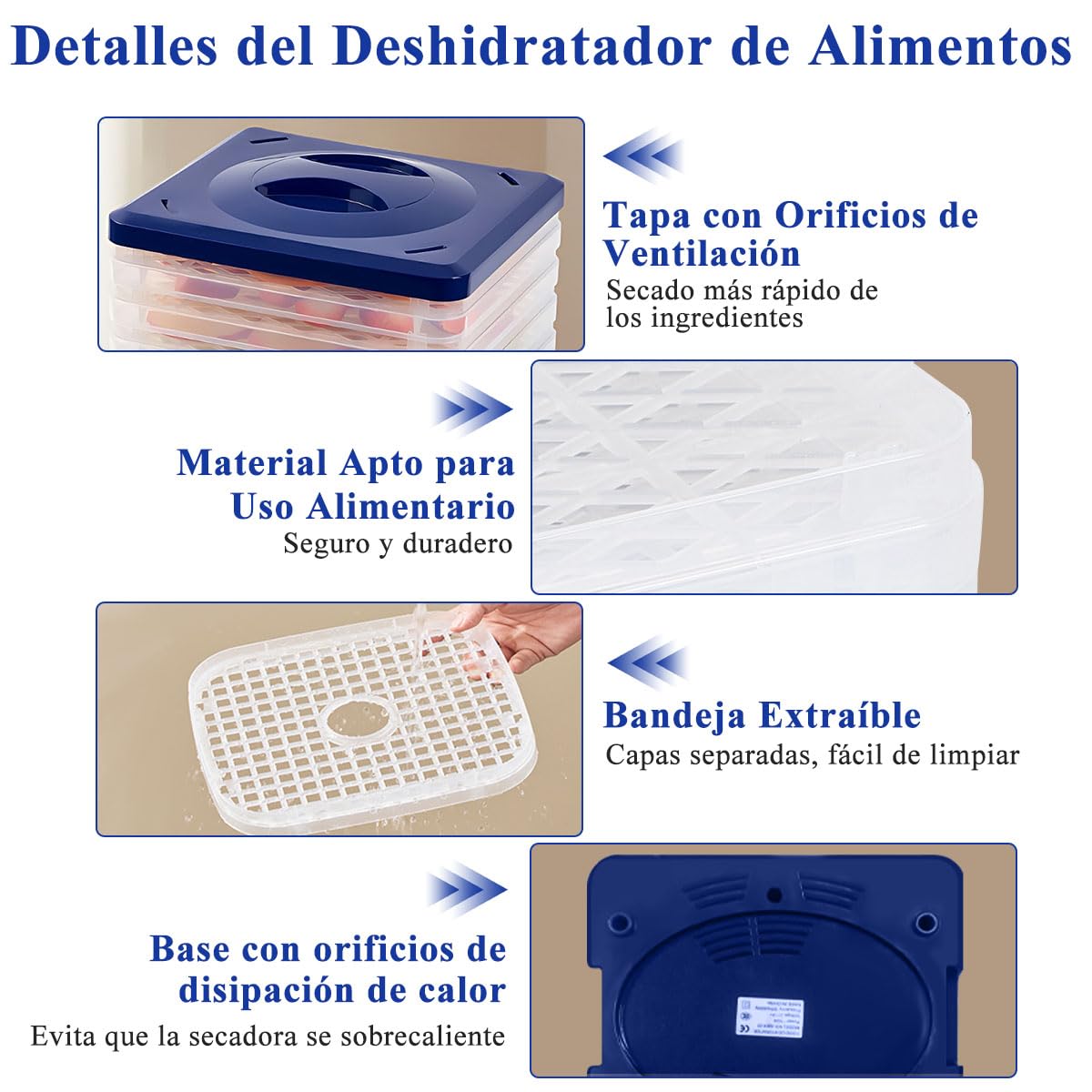 AHILAX Deshidratador de Alimentos Máquina Deshidratadora de Frutas y Verduras con 5 Bandejas, Secadora Eléctrico de Alimentos con Control de Temperatura Y Temporizador Ajustable para Carnes y Hierbas