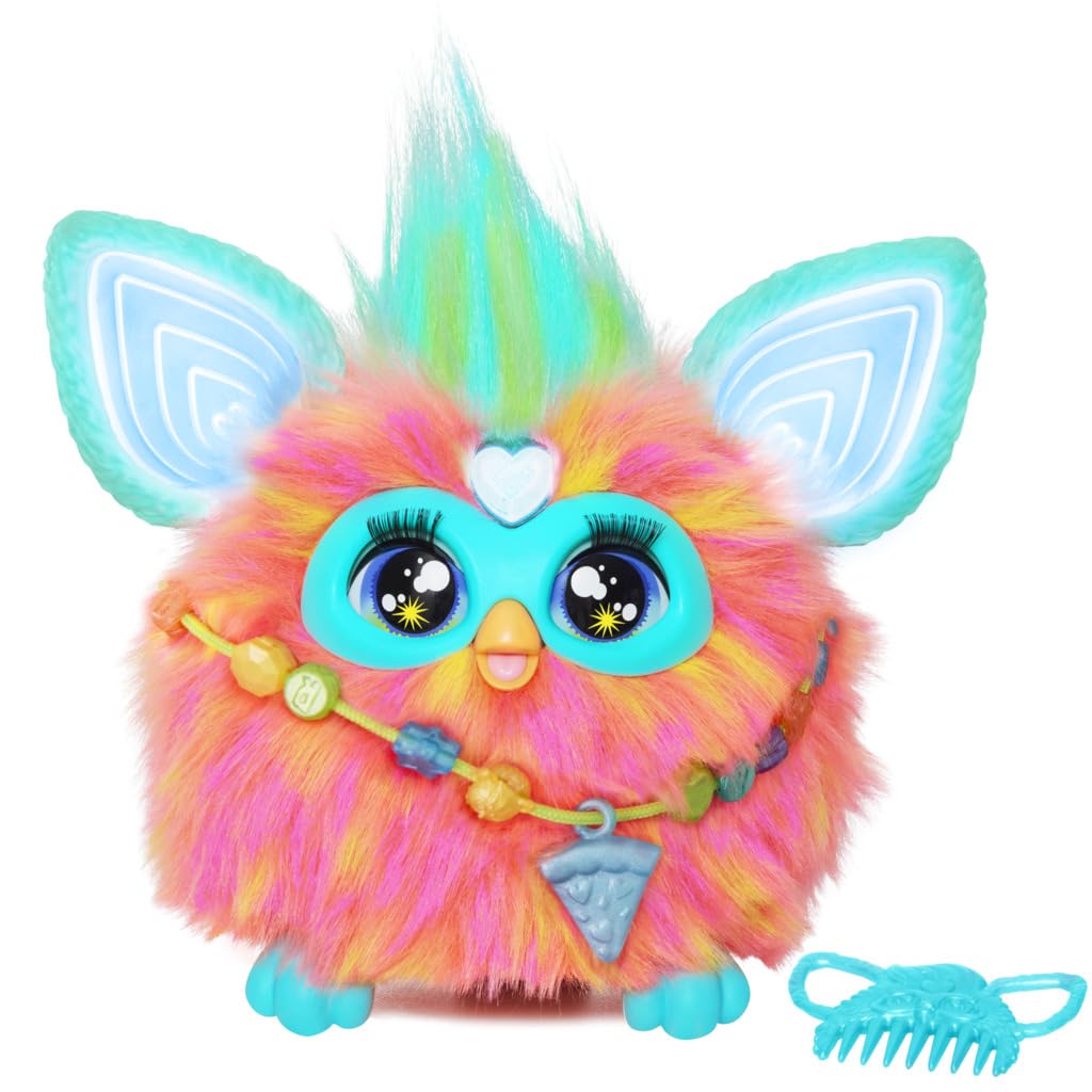Furby Coral Peluche Electrónico Interactivo, Habla, Canta, se Ilumina y responde a su Voz, con 15 Accesorios de Moda para niños y niñas de 6 años en adelante.