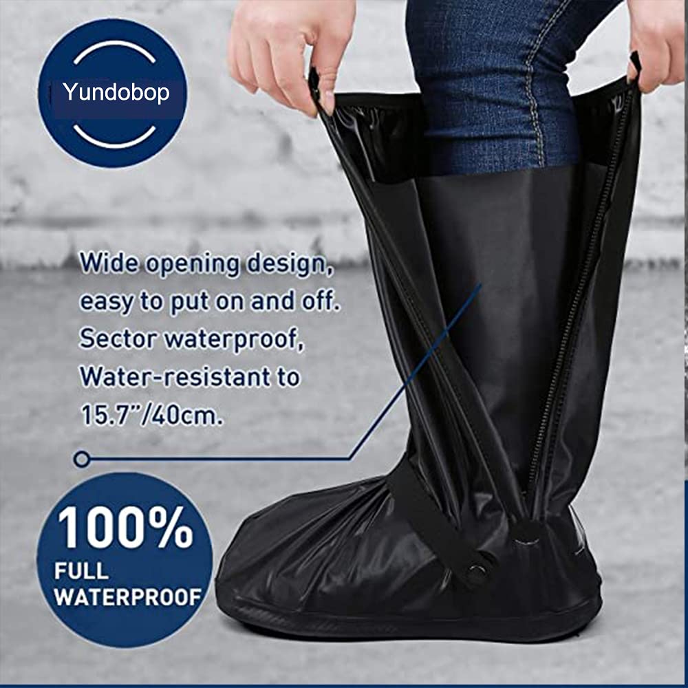 Cubrecalzado PVC Cubiertas de Zapatos Impermeable - Exteriores Bicicleta Motocicleta Cubrebotas Viaje Antideslizante Reutilizable Botas Cubierta con Cremalleras Resistentes, Negro(XL 32CM)
