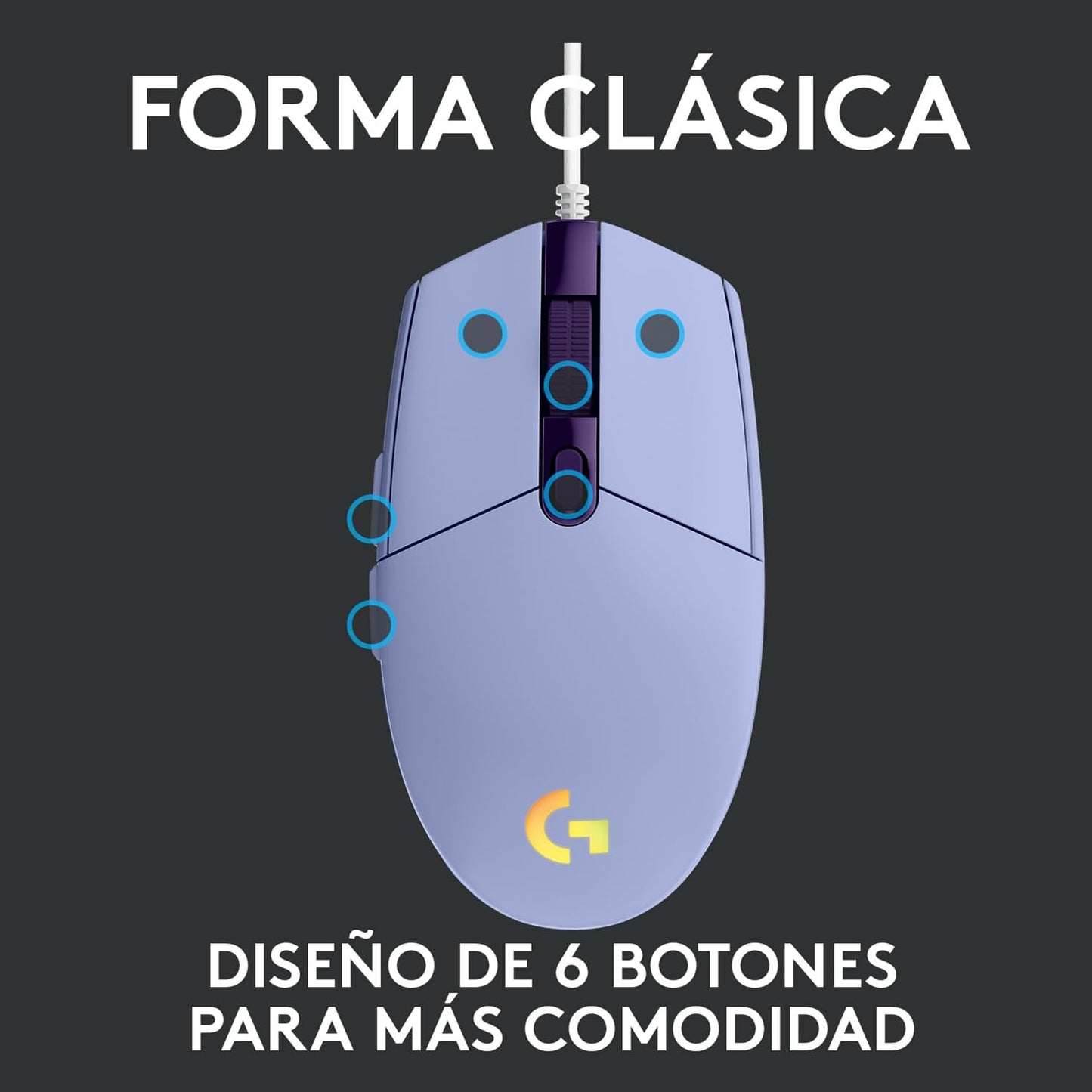 Logitech G203 LIGHTSYNC Mouse Gaming con Iluminación RGB Personalizable, 6 Botones Programables Seguimiento de hasta 8,000 DPI, Ultra-ligero - Lila