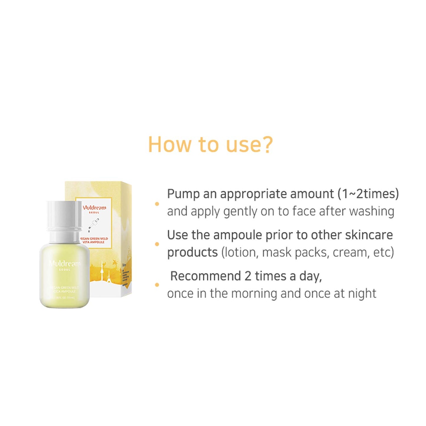 Muldream Serum Ampolleta Vegana de Vitamina C | MULDREAM Vegan Green Mild Vita Ampoule 55ml | Producto Importado de Corea | Producto Vegano | Cruelty Free | K-beauty