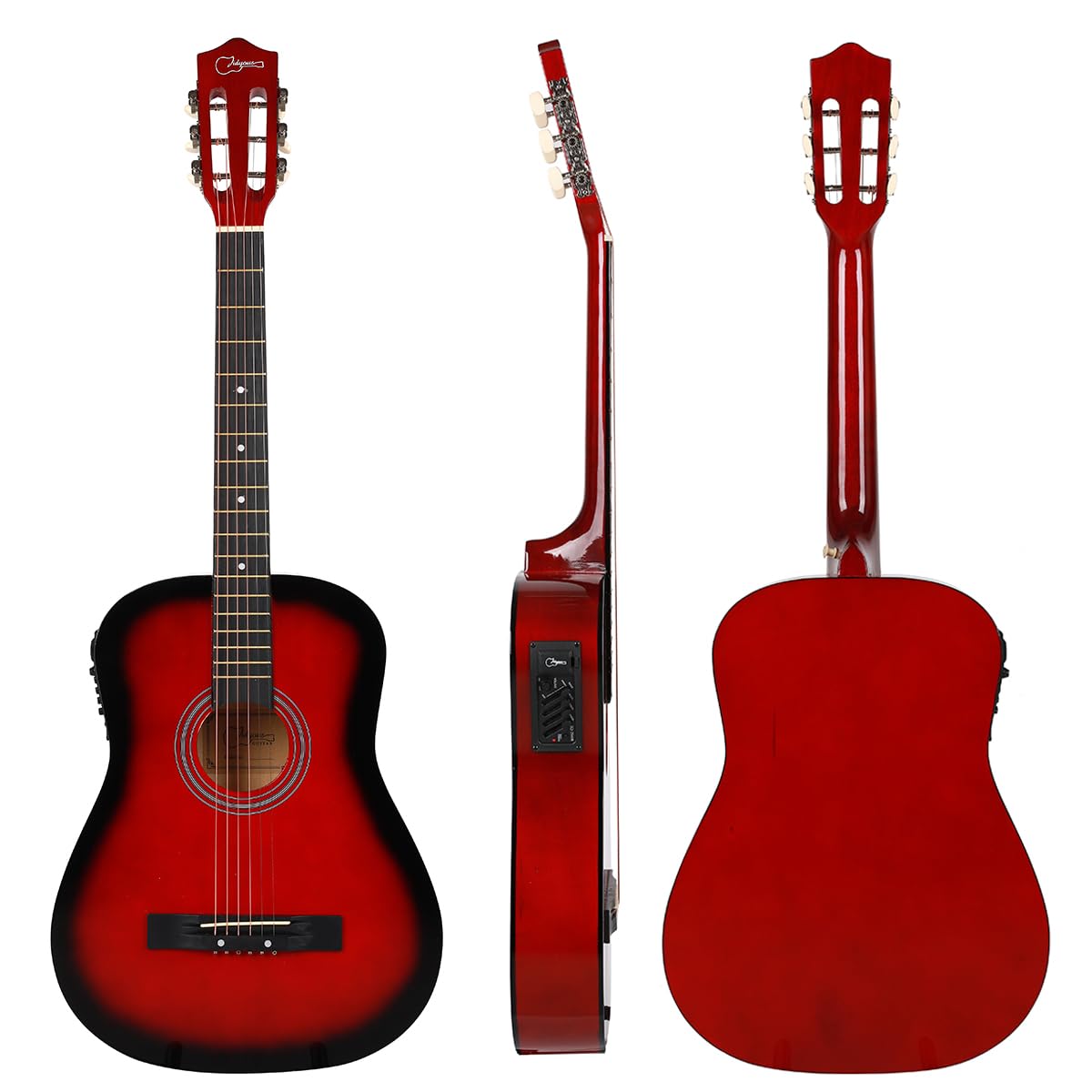 38 inch Electroacústica Guitarra Guitarra acustica con Afinadores,Correas,Cuerdas para Instrumentos,Plumillas,Cable amplificador guitarra,soul,Fundas para Guitarras 3/4 (Red)