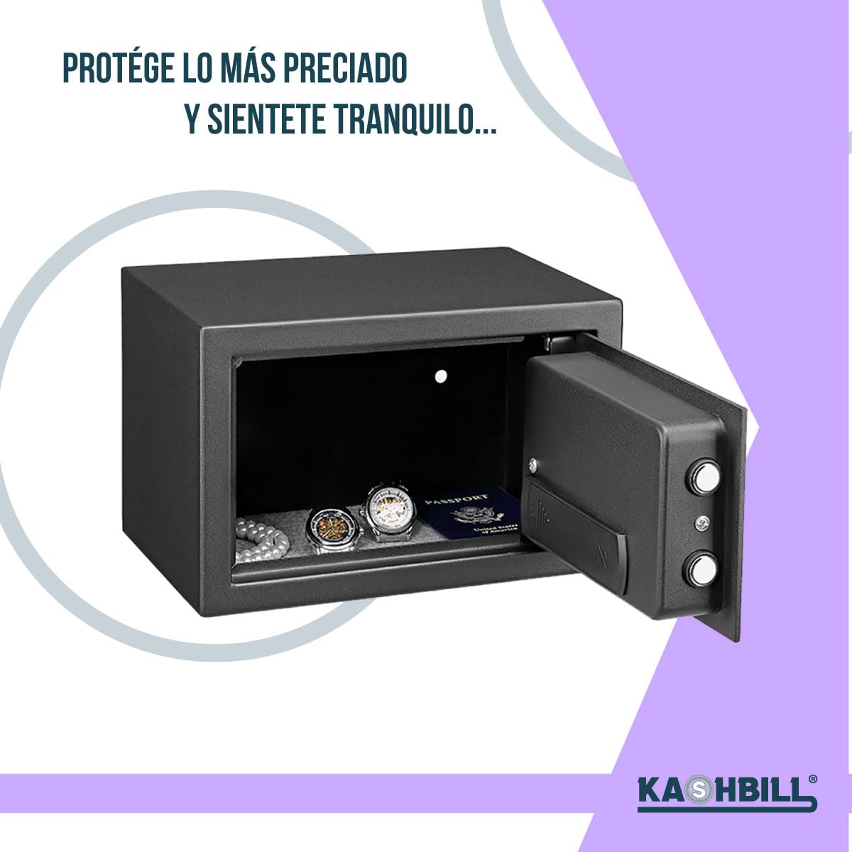KASHBILL Caja Fuerte Mediana Biométrica 25x35x25 cm Modelo CFB02 con Cierre de Huella Digital y Llave de Emergencia, Ideal para Seguridad en Hogar y Oficina