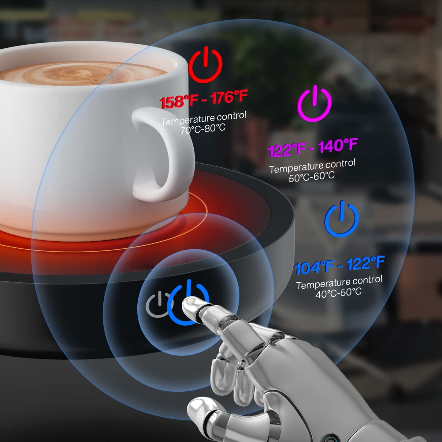 Calentador de Tazas de Café, 36 Vatios Calentador Bebidas con Tres ajustes de Temperatura (Up To 176°F/80℃), para Té/Agua/Leche Calienta Tazas(No Incluye Taza)