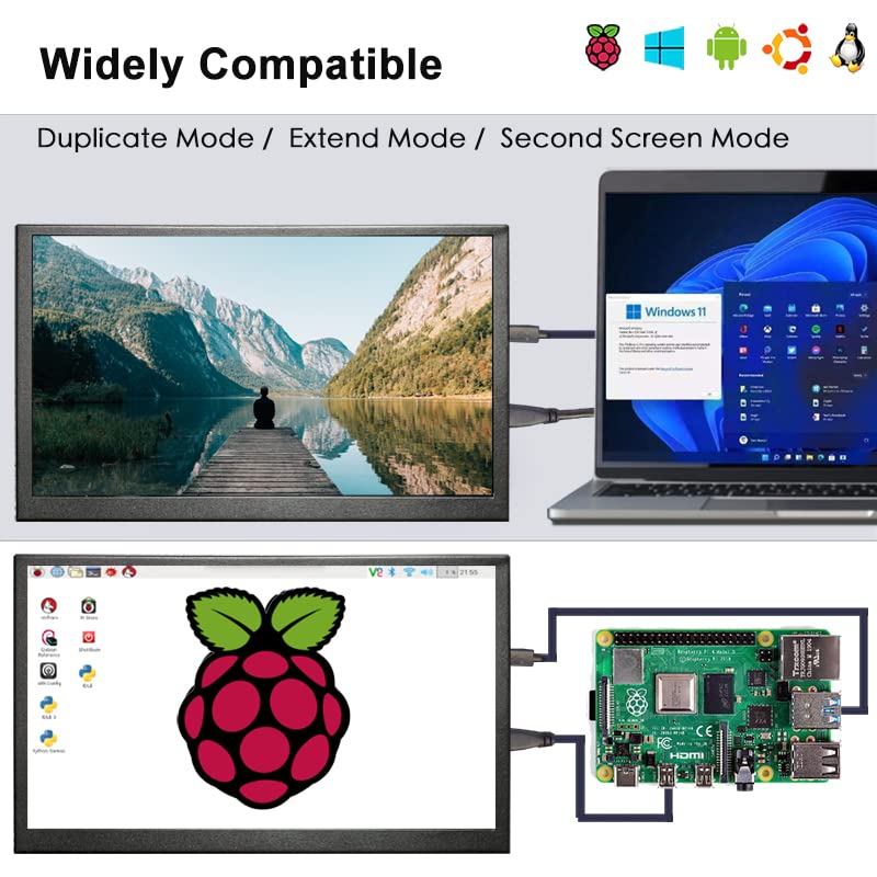 LESOWN - Monitor de visualización táctil de 10 pulgadas, pequeña visualización portátil HDMI de 1024 x 600 IPS, visualización secundaria de 10.1 pulgadas, mini monitores para Windows Mac, portátil y
