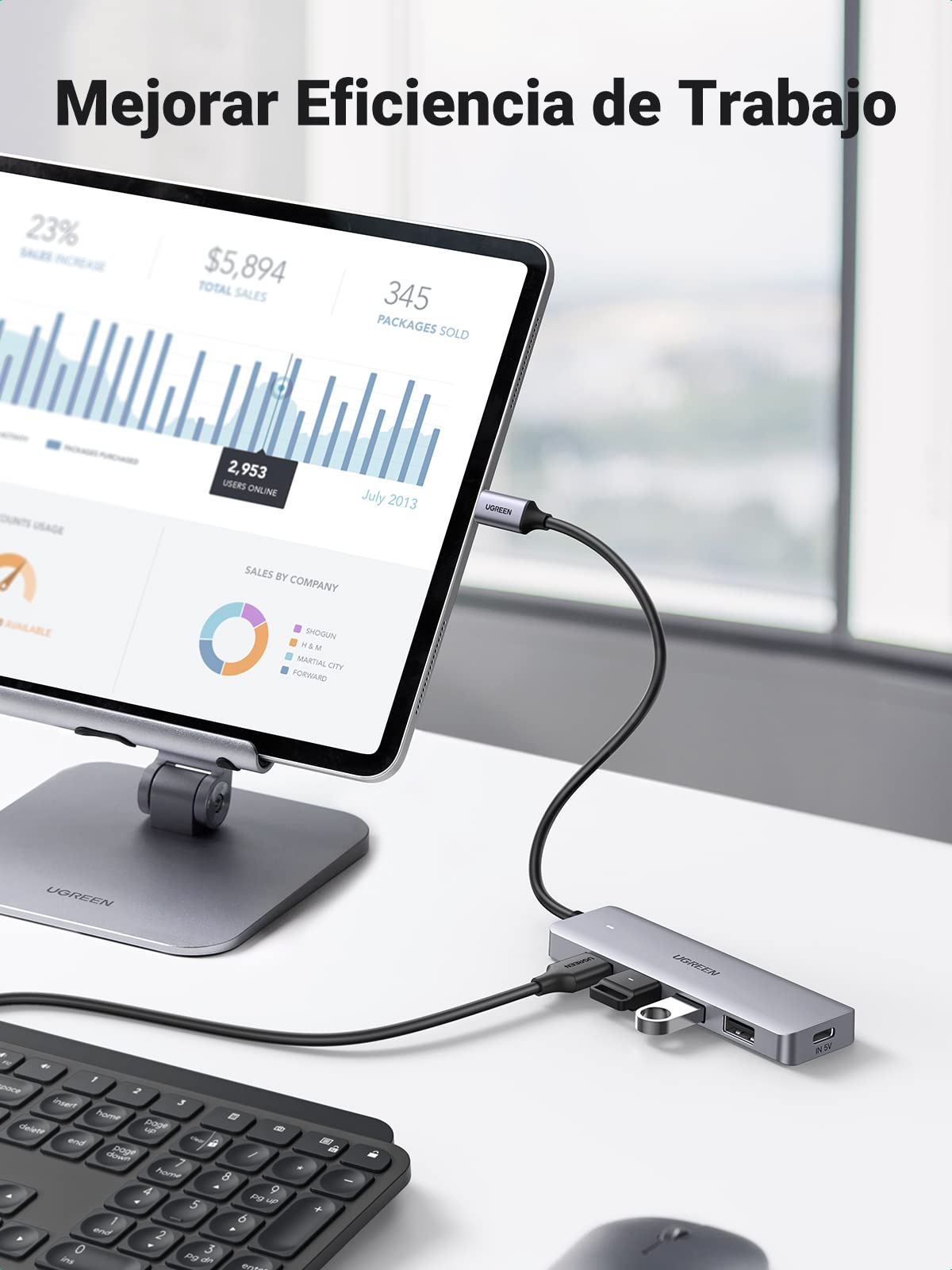 Adaptador USB C UGREEN Plata con 4 Puertos USB 3.0 para Dispositivos Tipo C