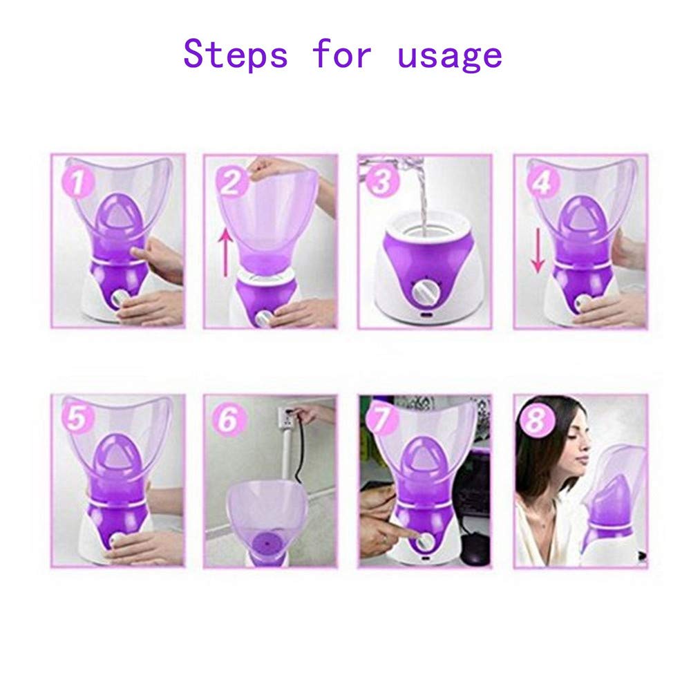 Inhalador de vapor facial profesional para sauna facial Spa para mascarilla hidratante – Senos con aromaterapia – poros con temporizador y extracto de puntos negros, difusor de cuidado de la piel (púrpura)