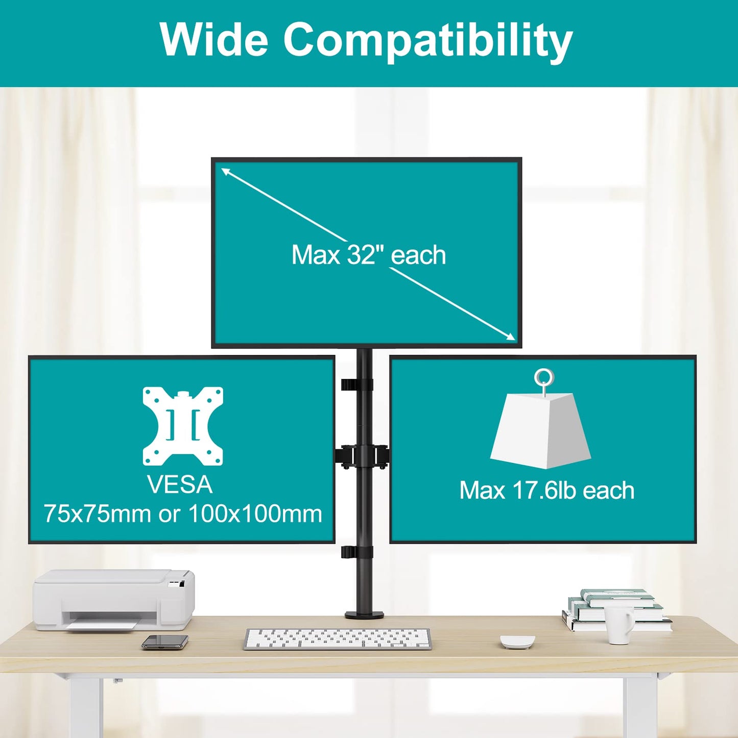 Soporte para Monitor Triple MOUNT PRO Negro Ajustable con Montaje VESA de Mesa